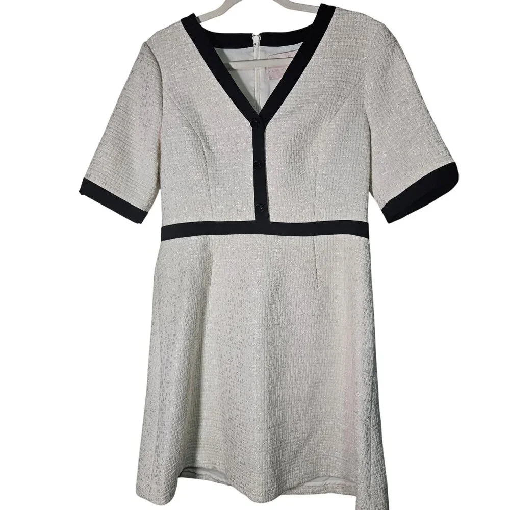 Gal Meets Glam Women Tweed A-Line Dress Ivory 8 Quiet Luxury Easter Cottagecore - Picture 2 of 16